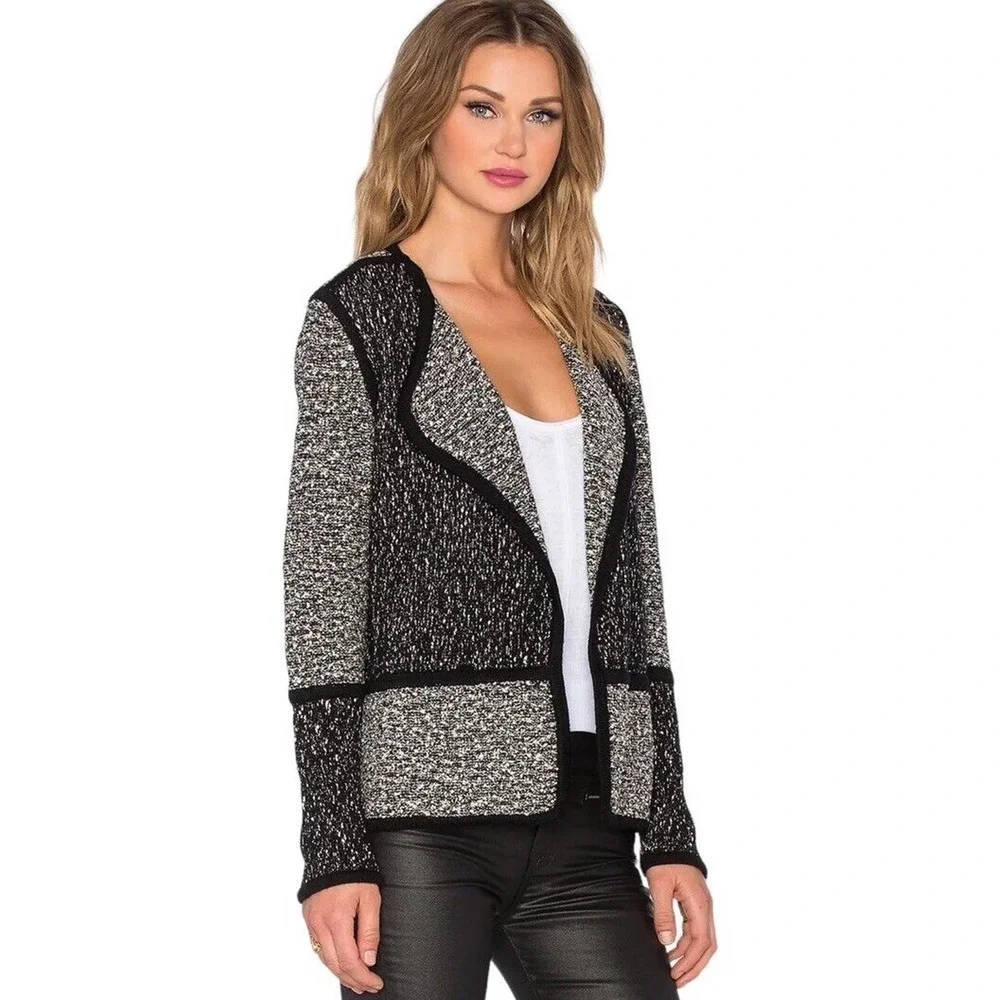Vince Textured Drape Front Jacket Women‎ Small Black Gray Long Sleeves Career - Picture 15 of 15